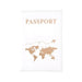 A single white passport holder with a gold world map design and "PASSPORT" in gold text.