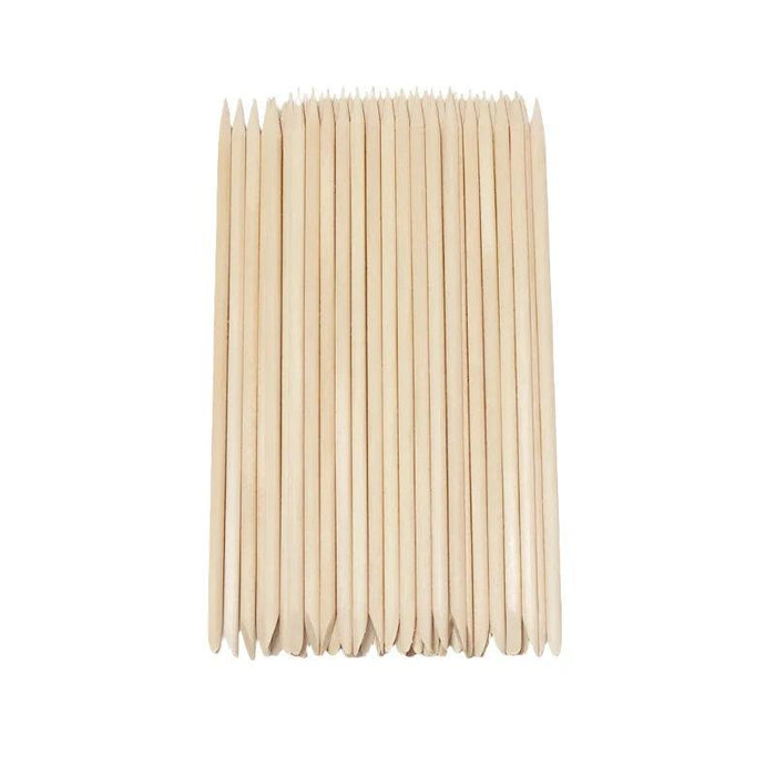 30 pieces of orange wood nail sticks display on white background.