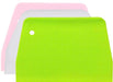 Three colorful dough scrapers (pink, white, green).