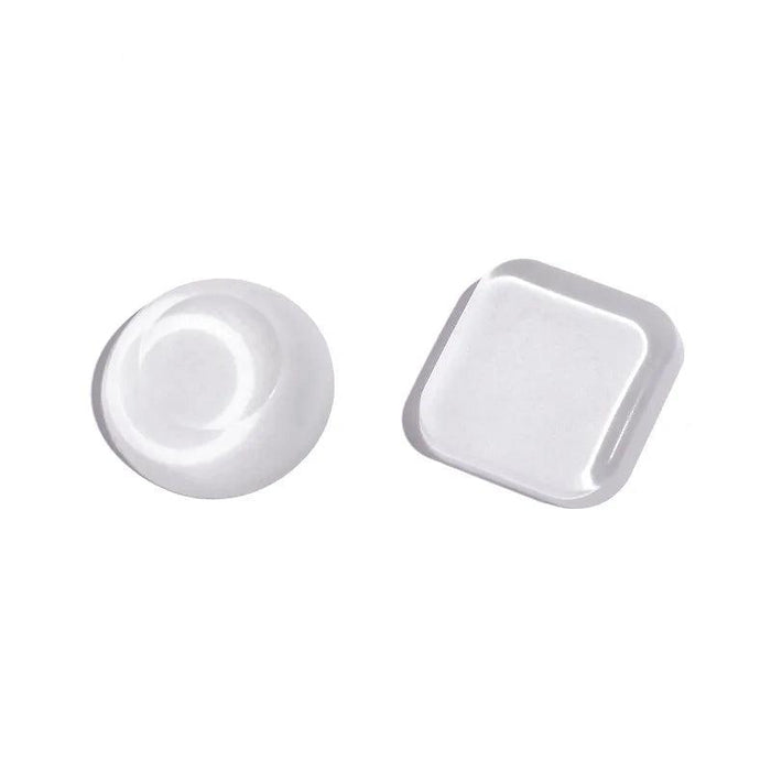 A pair of clear round and square silicone bumper pads are shown on a white background.