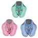 Three baby floats in green, pink, and blue colors, displayed upright with safety straps and back support.