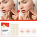 A woman applies acne patches to her face in before-and-after images, showing acne spots covered by the patches.