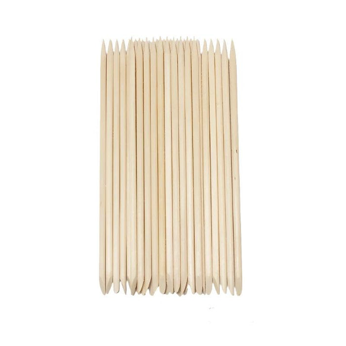 30 pieces of orange wood nail sticks display on white background.