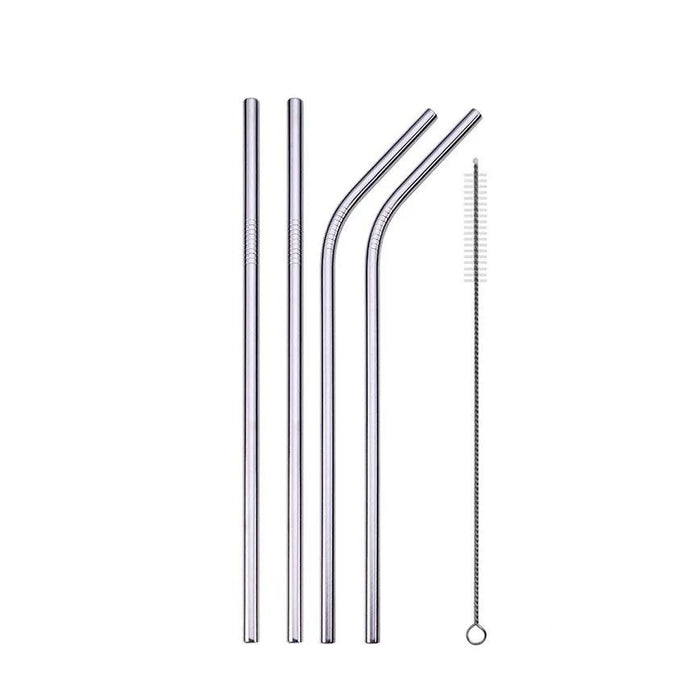 Four metal straws with a cleaning brush.