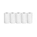 Five white paper rolls standing in a row, used for printing. Display on white background.