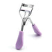 Silver Eyelash Curler With Purple Handles.