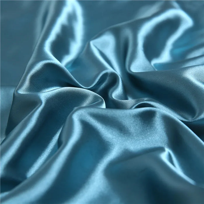 blue silk pillowcase close up