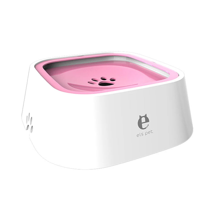 White pet bowl with pink interior, featuring the els pet logo.