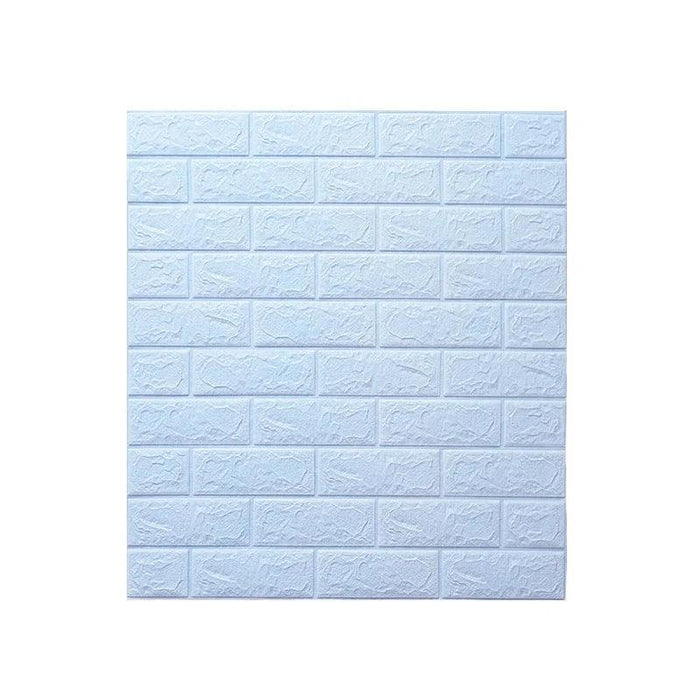 A light blue wall panel with a brick-like texture.