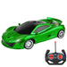 A sleek, green sports car and an accompanying remote control.