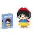 A single block-style toy figure of a girl with black hair, along with its blue packaging box. Display on white background.