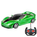 A sleek, green sports car with black accents and an accompanying remote control.