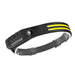 black headlamp features two yellow LED strips on the front. It also has the side buttons and focused light for extra illumination.