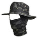 Dark grey camo hat with matching face cover.