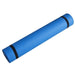 Rolled blue yoga mat on a white background.