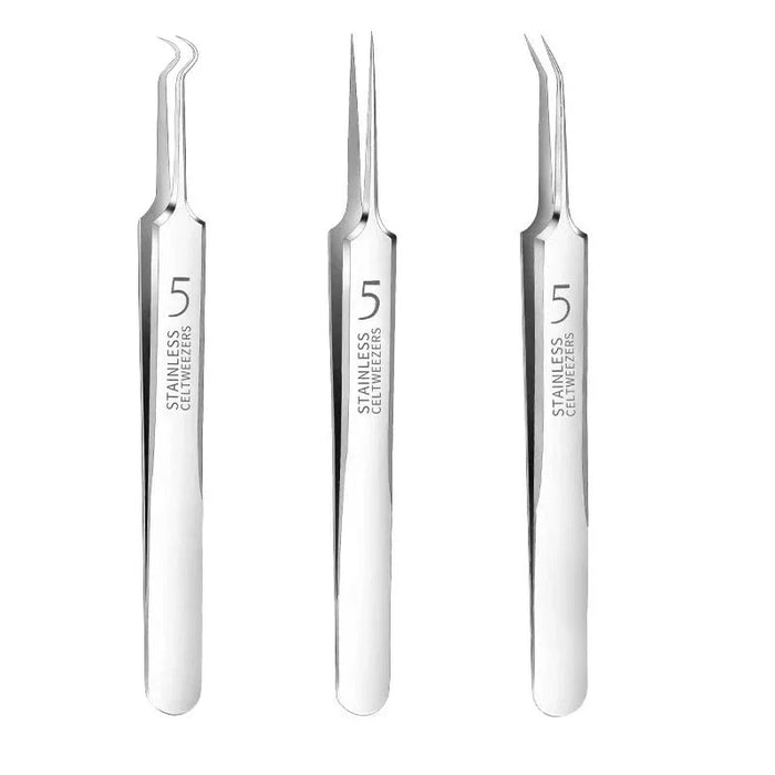 Three different Needle Tweezers in silver color.