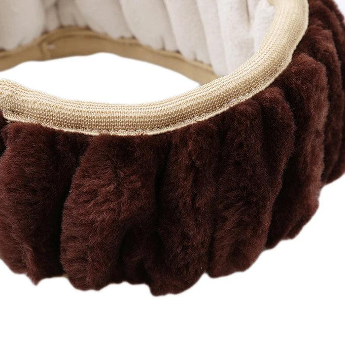 close up on brown Plush Steering Wheel Cover Set