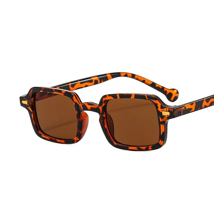 Rectangular Leopard & Brown Lenses Sunglasses displayed on a white background.