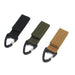 Three Tactical Keychain Hooks in black, khaki, and army green colors.