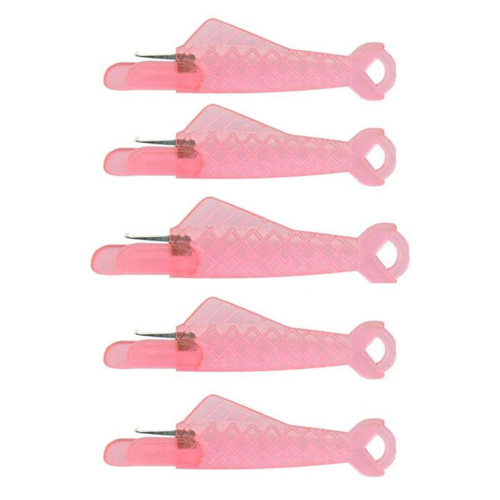 five Fish Mouth Sewing Machine Needle Threaders in pink.