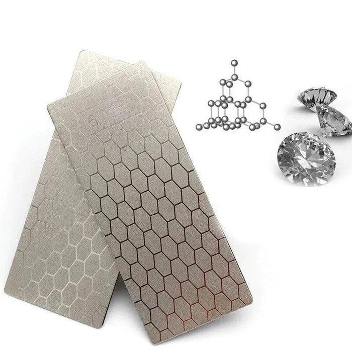 Two diamond grinding plates with hexagonal pattern, marked with 600# grit, next to diamond illustrations.