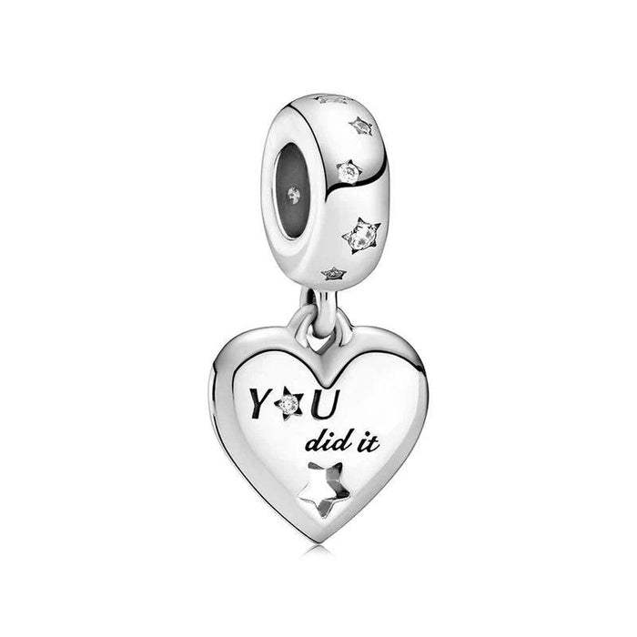 "You did it" on silver heart charm