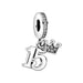 "15" + crown silver charm