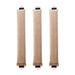 Three khaki rod-shaped hair curlers in a row.