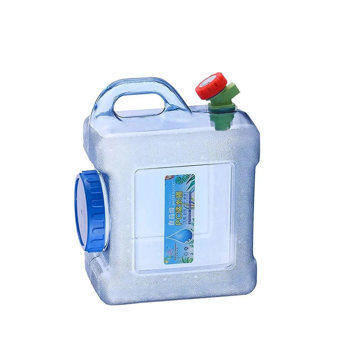 A Transparent Blue water container with Faucet.