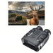 A black digital binoculars device capturing a majestic stag in the viewfinder with a scenic mountain and lake backdrop.