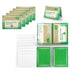 Assortment of disposable toilet seat covers shown in various views: multiple packs in green and beige packaging, a close-up of individual packaging, and unfolded covers, each pack labeled with practical and hygienic qualities, Containing 10 sheets.