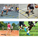 A collage of four images showcasing people using agility ladders for different sports training activities: group exercises, basketball drills, tennis practice, and running drills on a field.