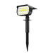 Black solar light with white LEDs, shown in a ground-stake configuration.