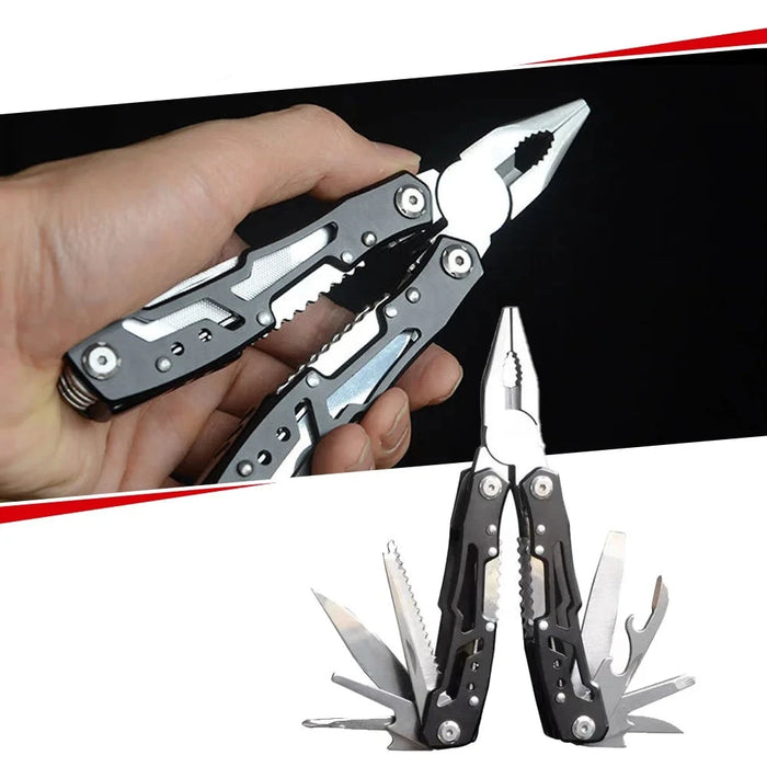 Image showing the multi-tool plier being used, with various tools extended and in action.