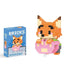 A single block-style toy figure of orange fox, along with its blue packaging box. Display on white background.