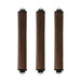 Three brown rod-shaped hair curlers in a row.