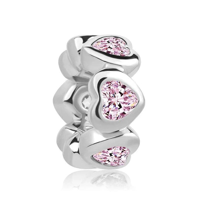 Hearts with pink crystals Silver Charm