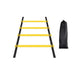 Short Yellow and black Agility Ladder with black bag display on white background.