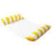 Inflatable pool float with yellow and white stripes and white mesh.