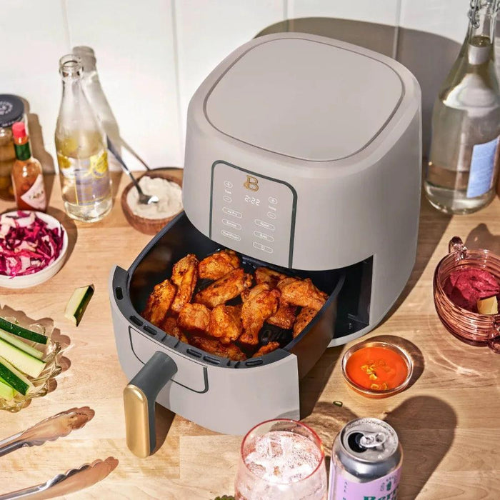 Smart Air Fryer, 3-qt capacity, 75% less fat, 4 presets, adjustable temp (170°F-400°F), easy cleanup, CE certified.