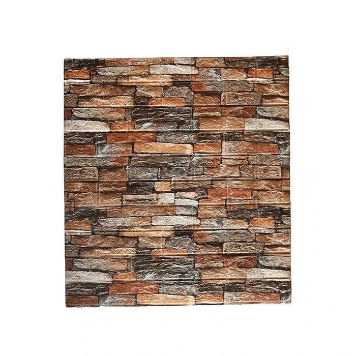 A wall panel with a stacked stone design in shades of brown and gray.