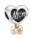 Silver "Mom" heart and rose "Love you" charm