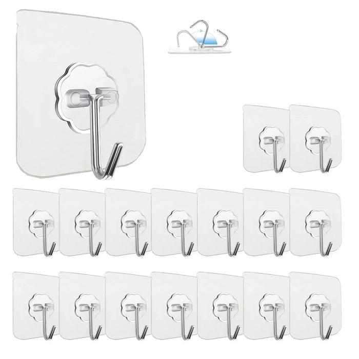 A set of hooks displayed in an organized manner. The image shows the hooks arranged neatly with one big hook to show it clearly.