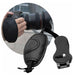 Black padded camera hand strap with adjustable strap and quick-release plate, alongside an inset showing a person holding a camera using the strap.