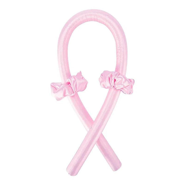 Light pink  hair curling band looped with attached scrunchies.