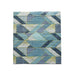 A geometric patterned wall panel in shades of blue, white, and yellow.