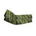 Traditional green camo arm sleeves for outdoor activities and sun protection. Display on white background.