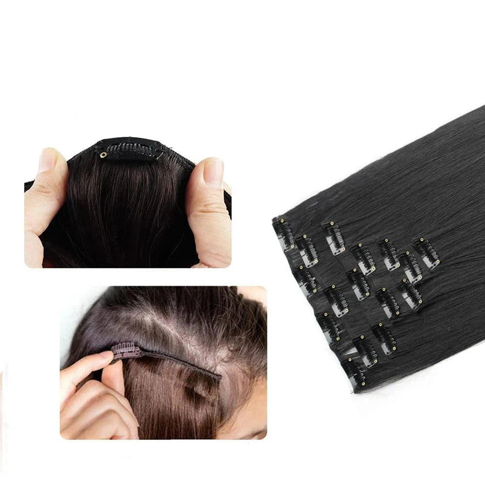 Clip-In Hair Extensions 24in Length, Wavy or Straight Texture, Easy Clip-In, Lightweight, Heat-Resistant Fiber for a Natural Look