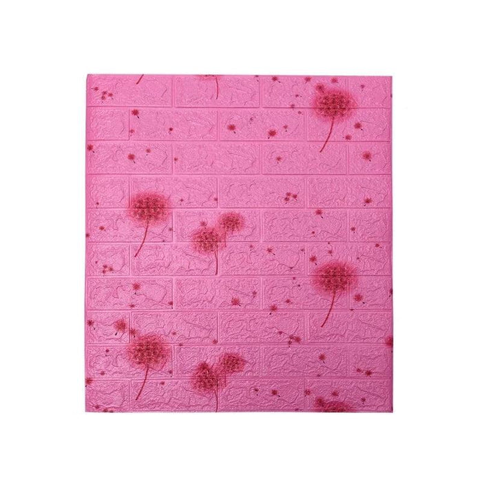 A pink wall panel with dandelion designs.