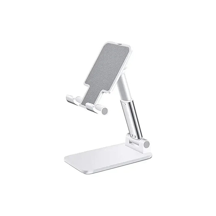 The white phone stand displayed alone, highlighting its sleek and modern design. Display on white background.